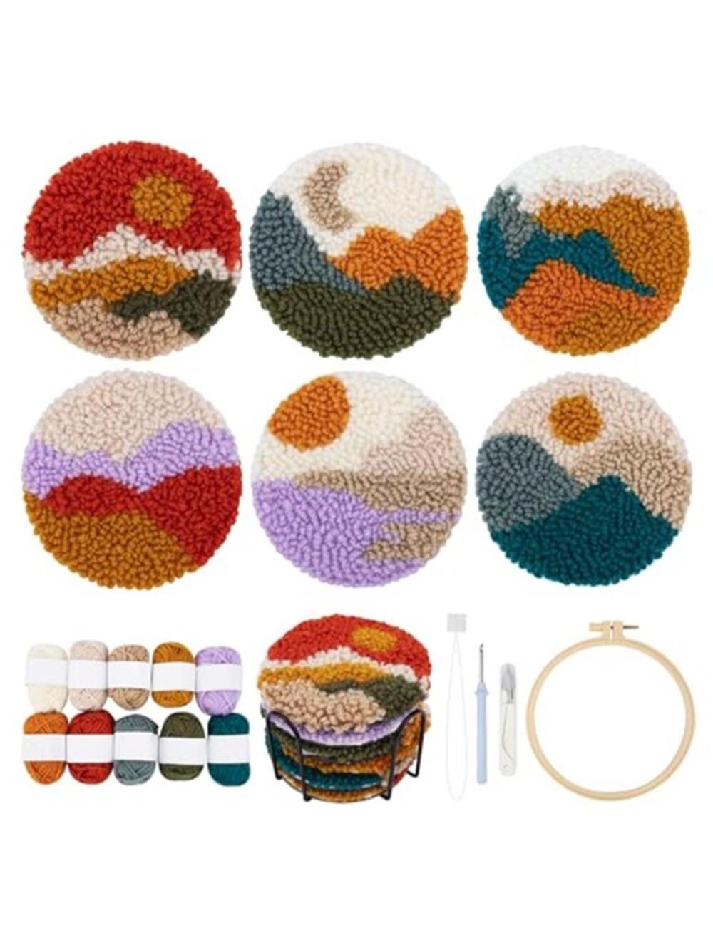 Punch Needle Embroidery Coasters Kit DIY Craft Set Beginner Adults Landscape Art